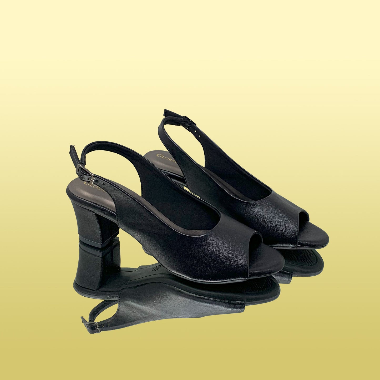 Classic Black Peep - Toe Slingback Heels - GlobalStep - shoes - 36