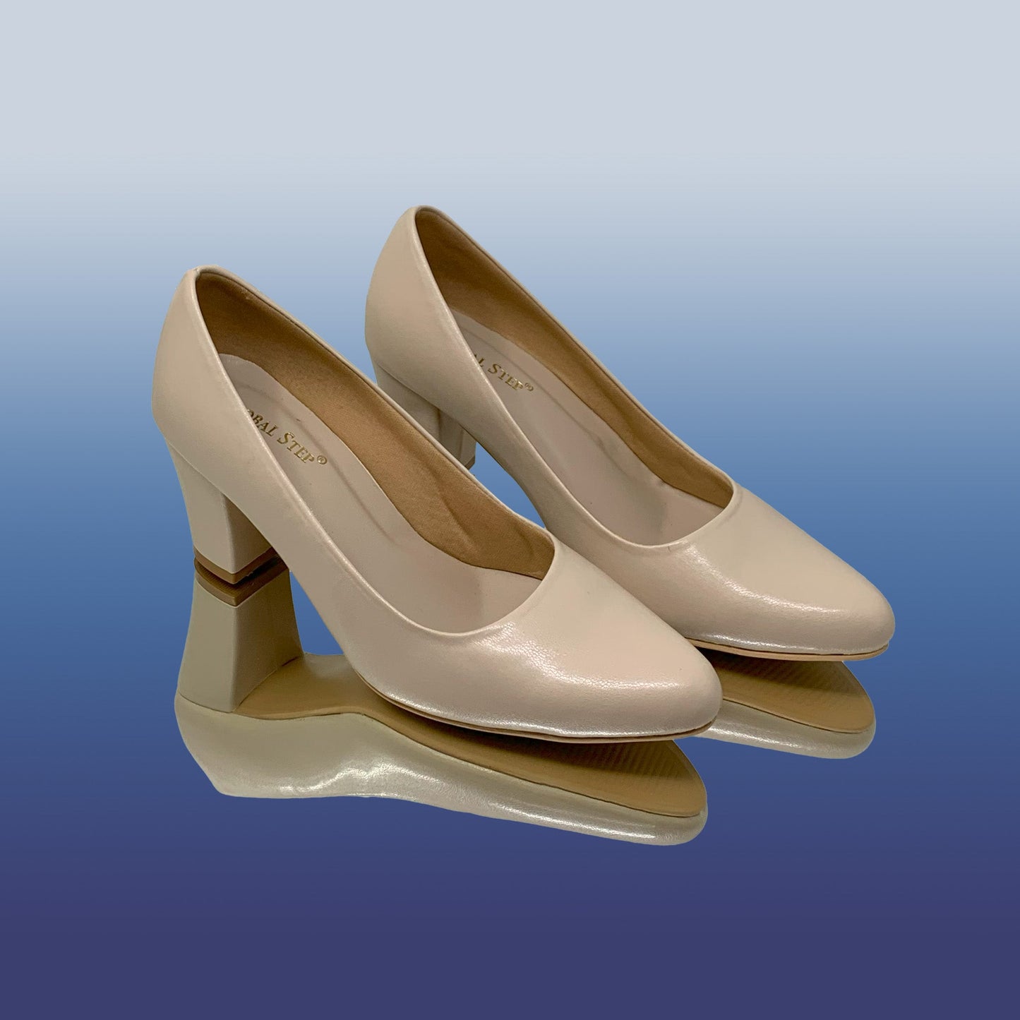 Cream Block Heel Pumps - GlobalStep - shoes - 36