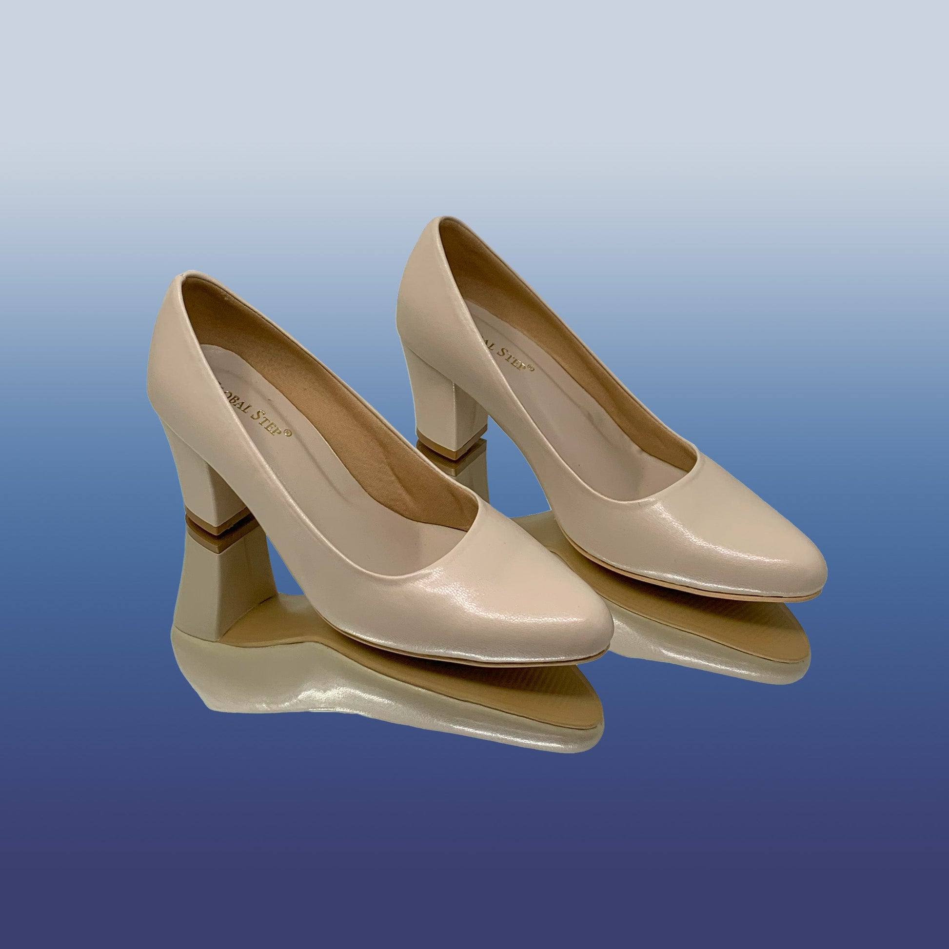 Cream Block Heel Pumps - GlobalStep - shoes - 36