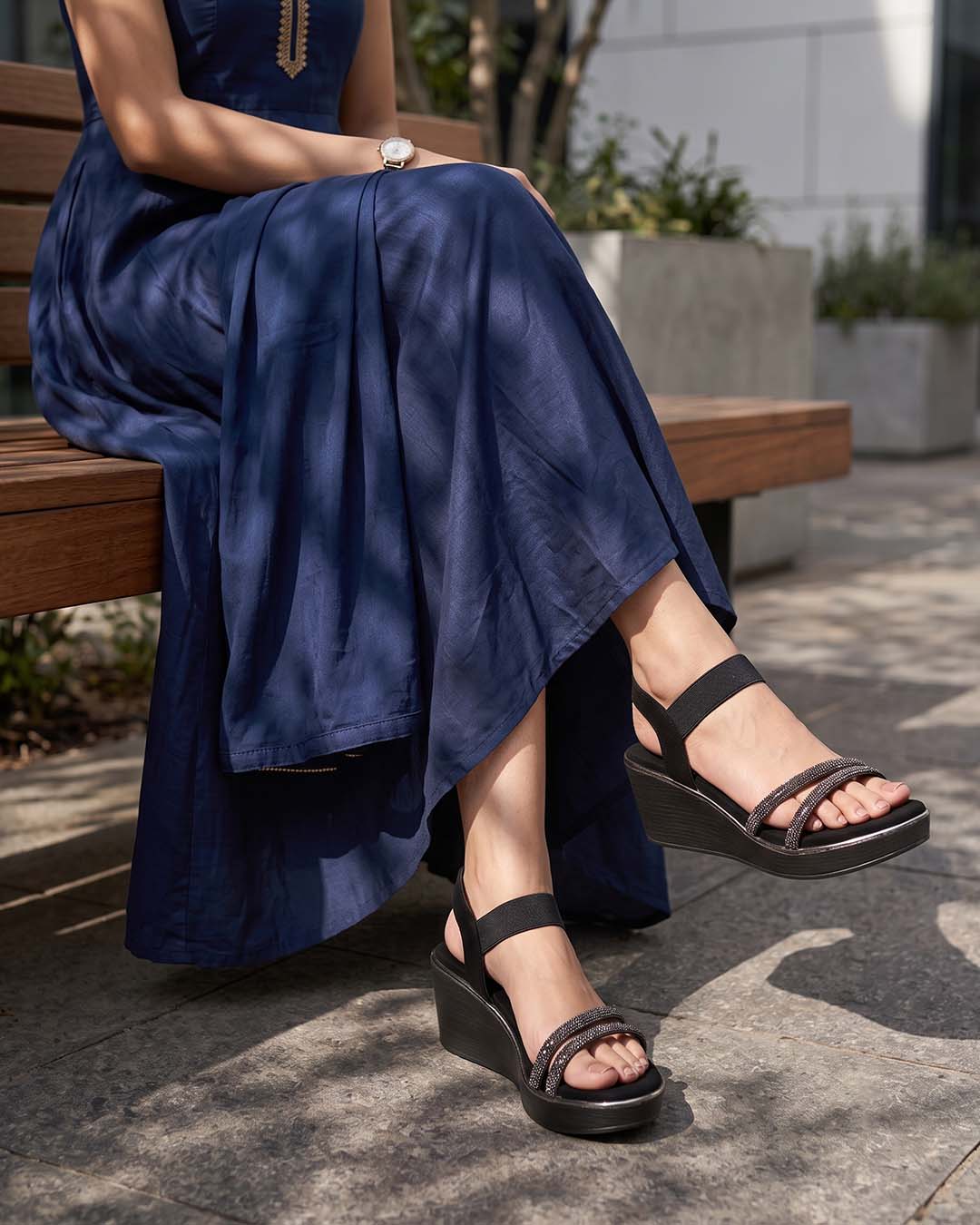 Crystal Arc Wedge Sandals