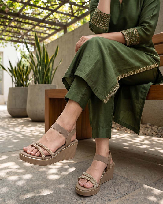 Crystal Arc Wedge Sandals