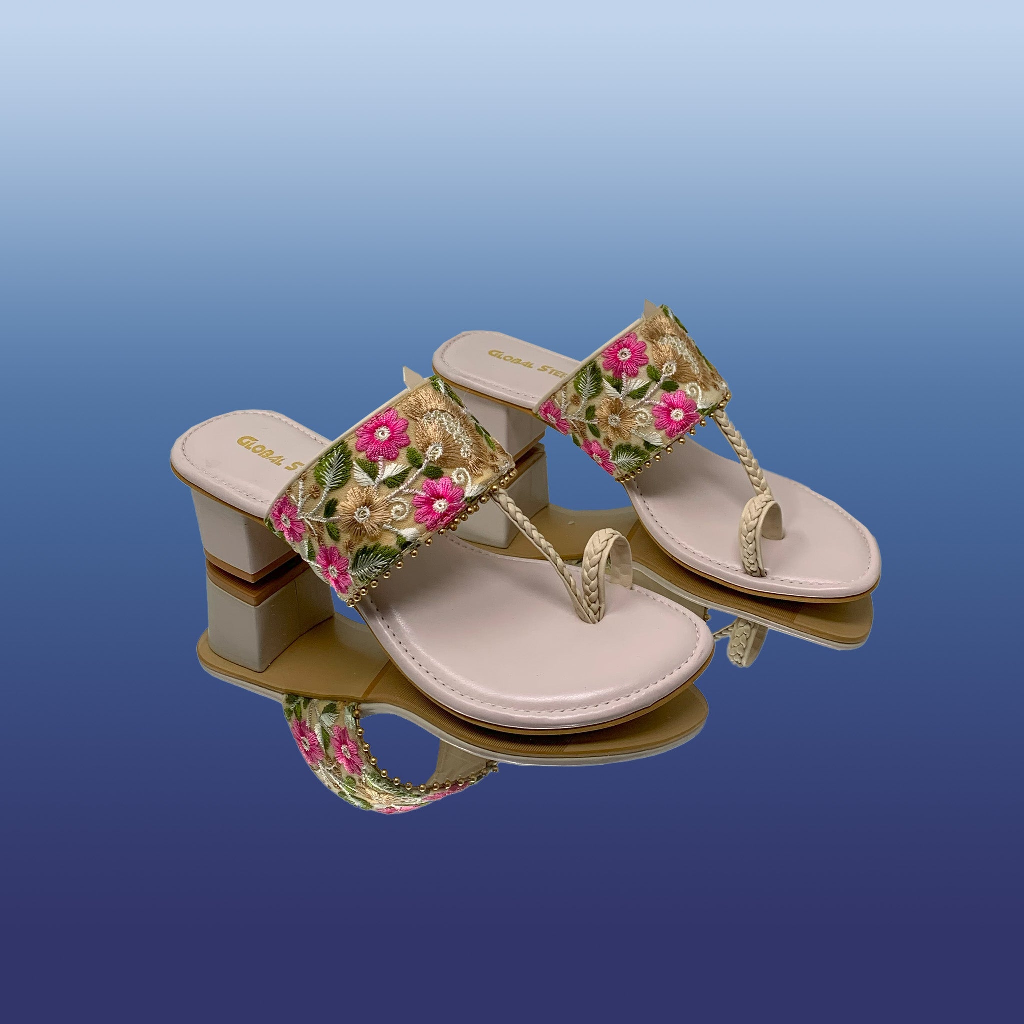 Floral Embroidered Block Heels GlobalStep GlobalStep