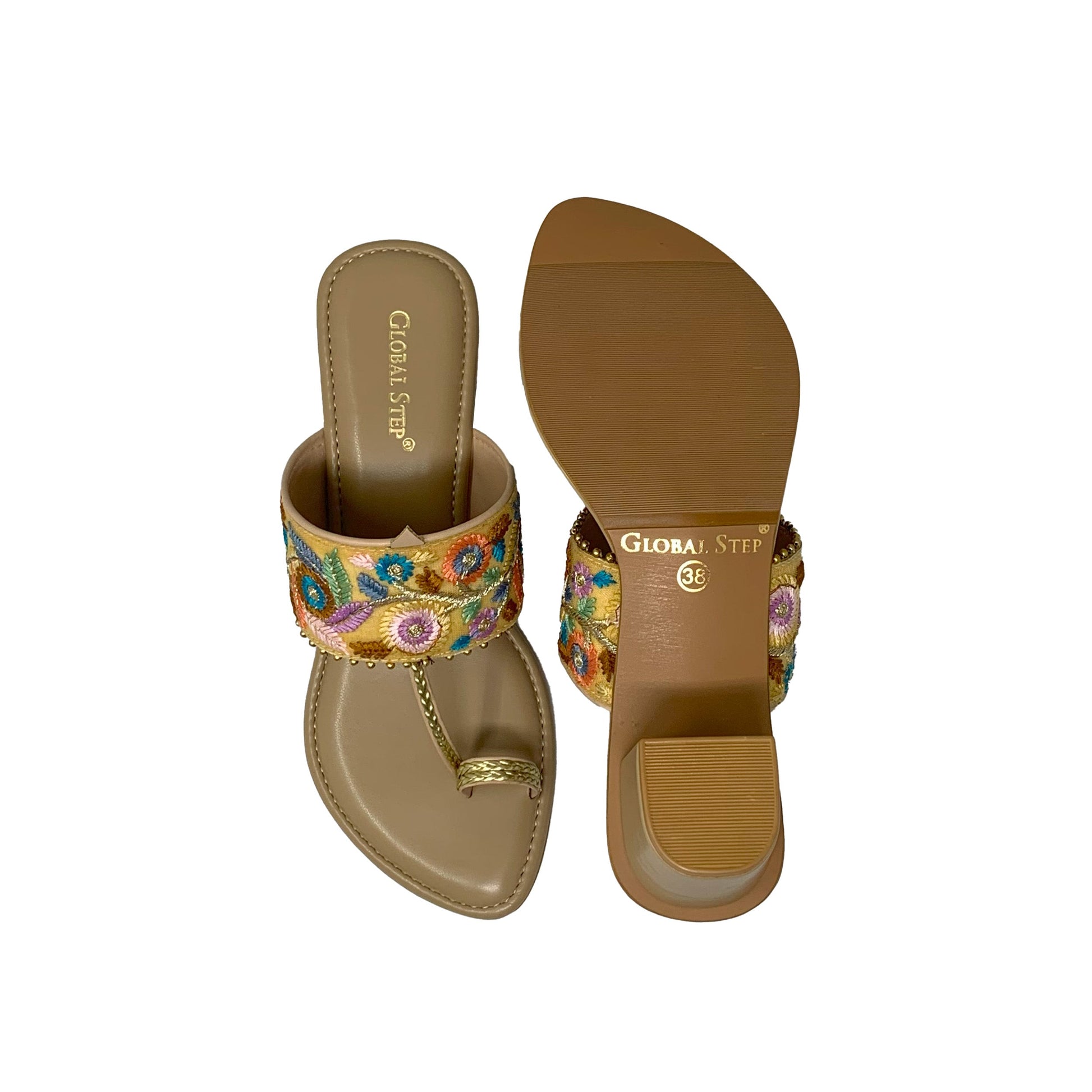 Floral Kolhapuri Heels - GlobalStep - shoes - 36