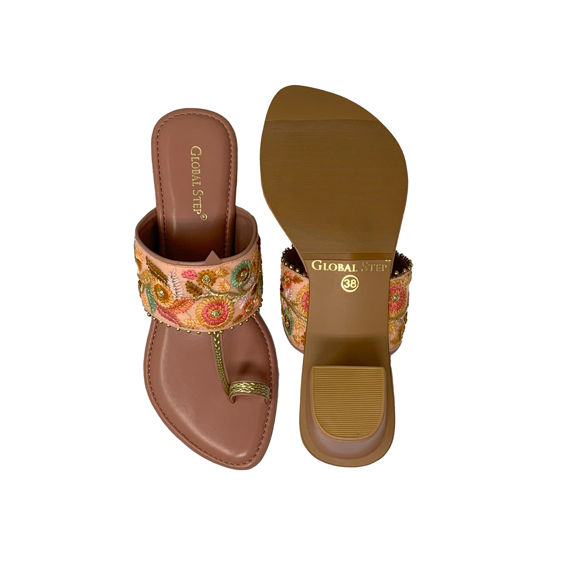 Floral Kolhapuri Heels - GlobalStep - shoes - 36