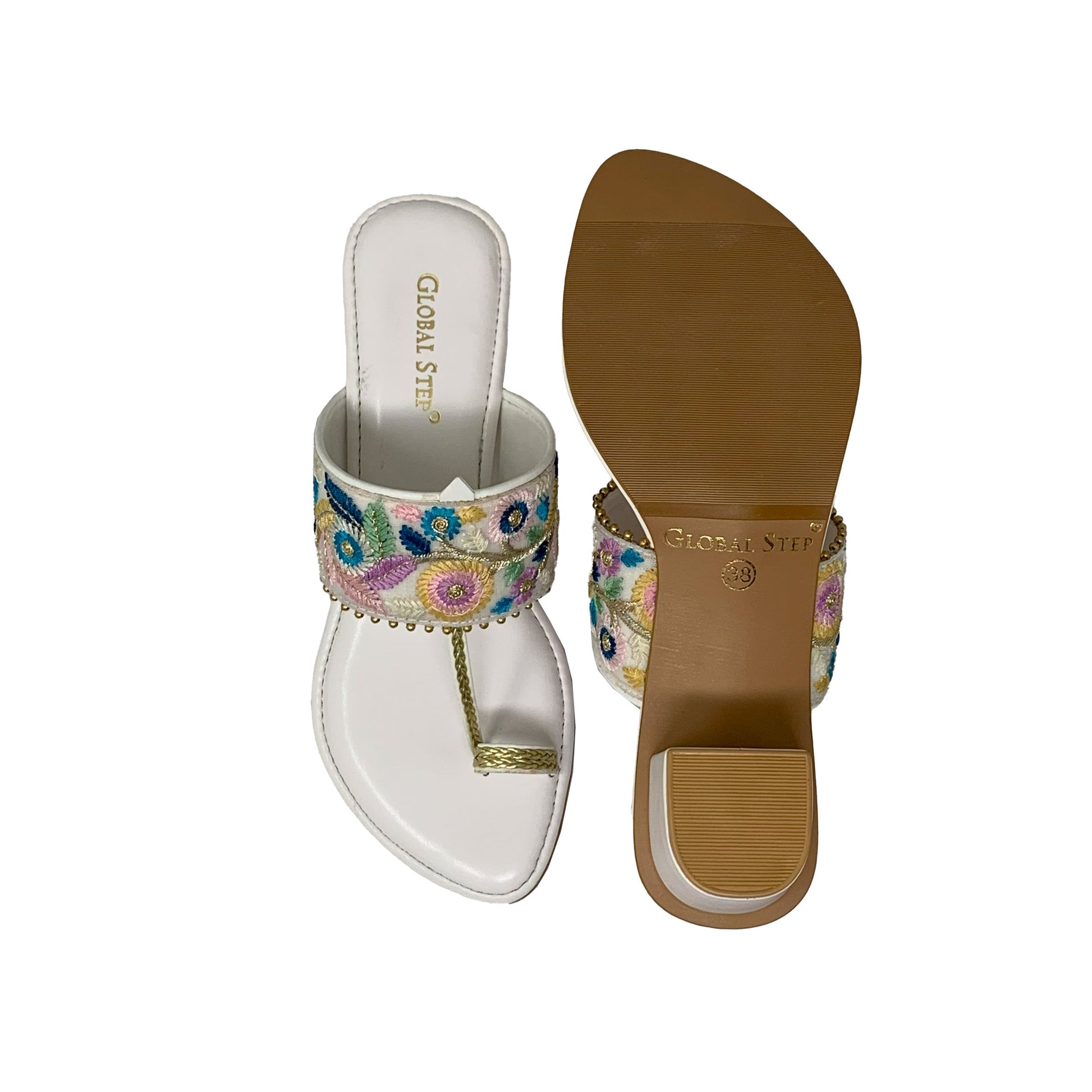 Floral Kolhapuri Heels - GlobalStep - shoes - 36