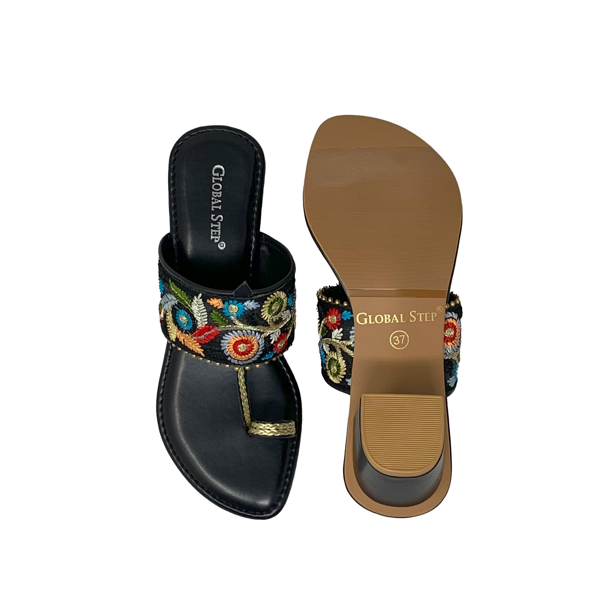 Floral Kolhapuri Heels - GlobalStep - shoes - 36