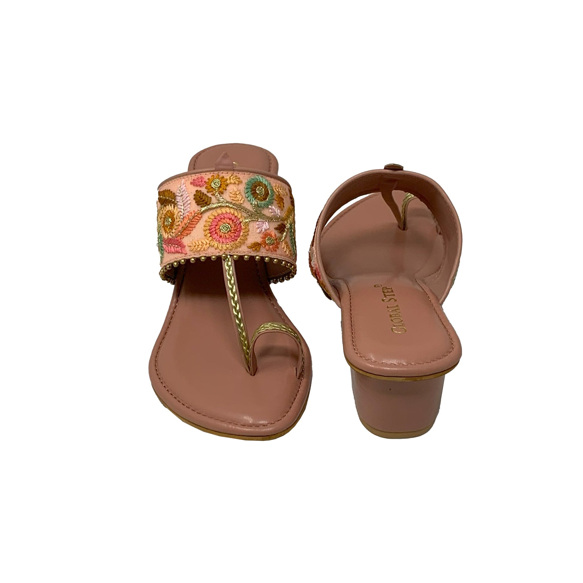 Floral Kolhapuri Heels - GlobalStep - shoes - 36