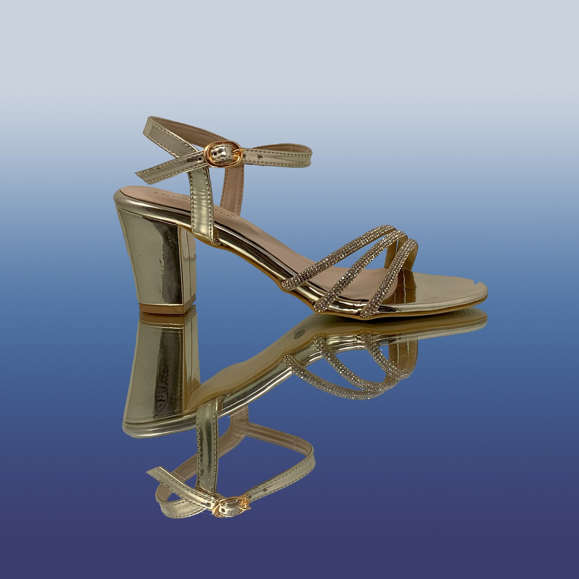 Gold Strappy Block Heels - GlobalStep - shoes - 36