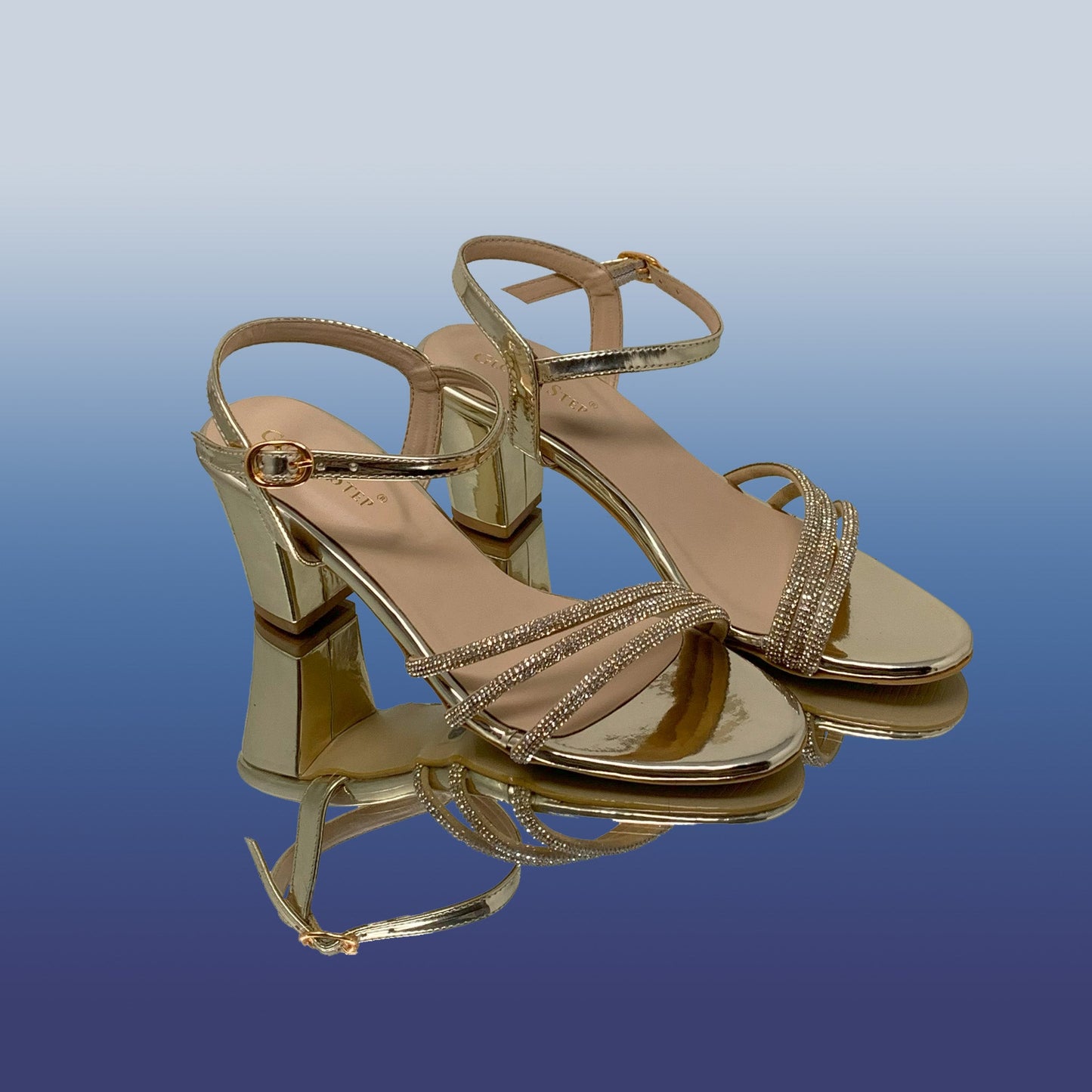 Gold Strappy Block Heels - GlobalStep - shoes - 36