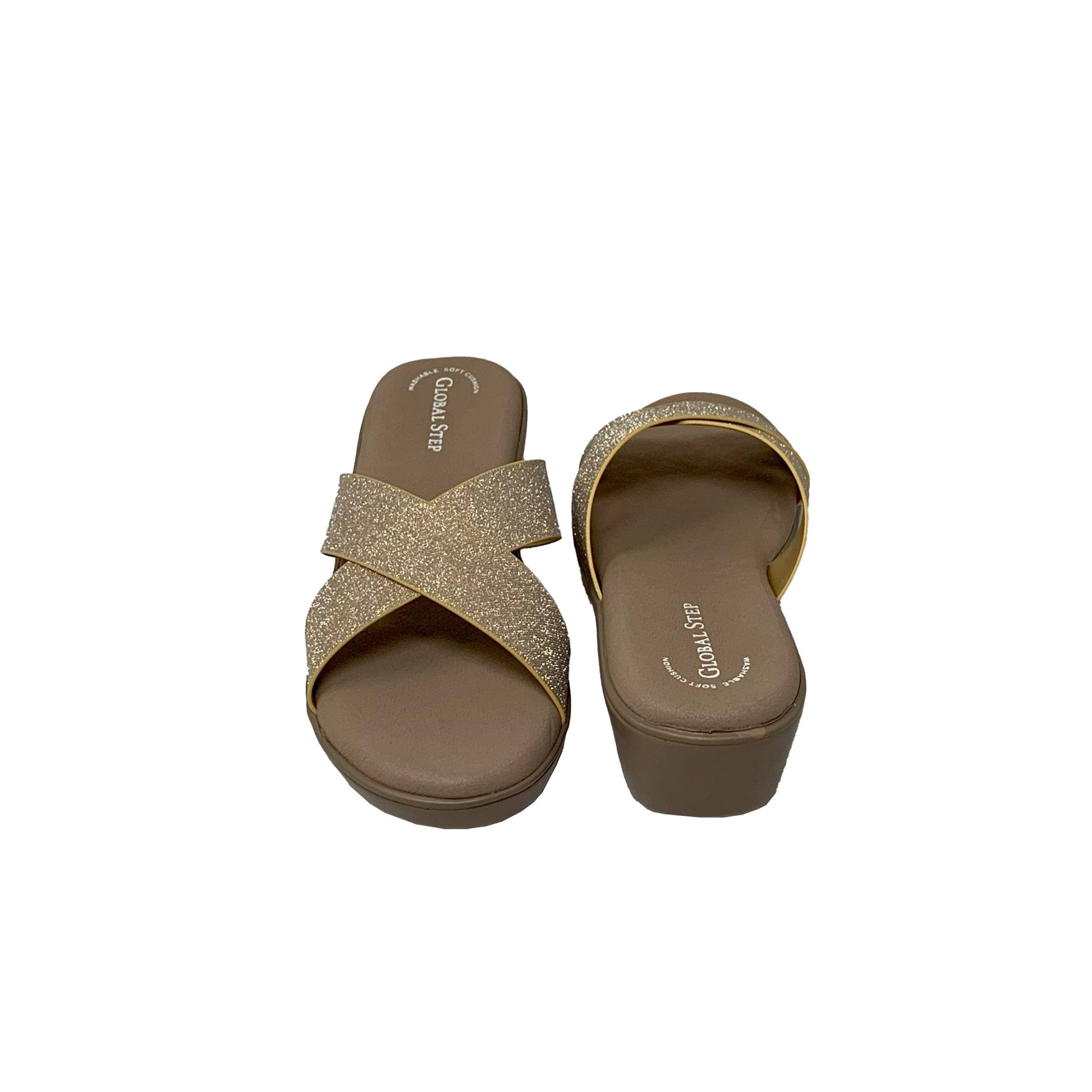 Golden Crossover Wedge Slides - GlobalStep - shoes - 36