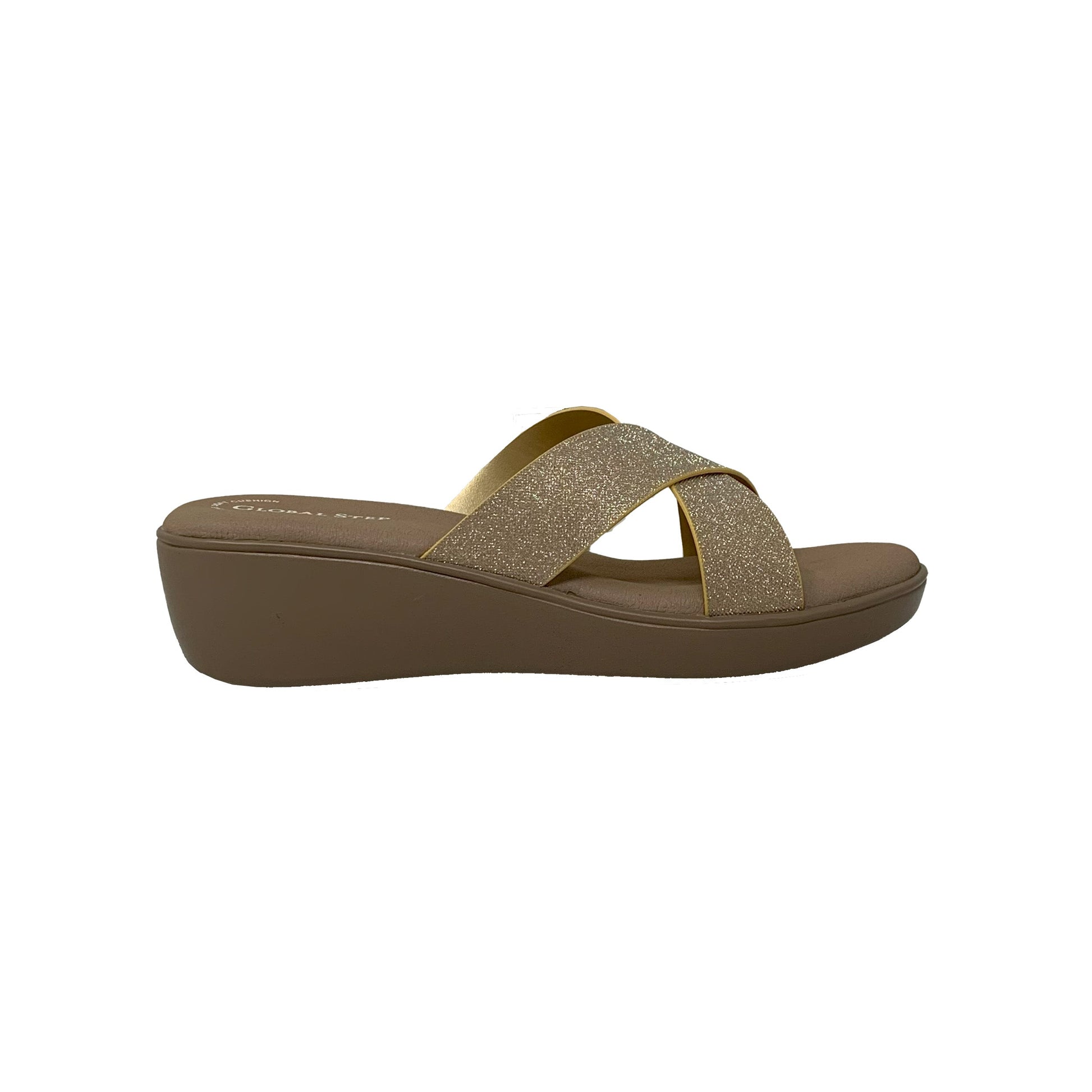 Golden Crossover Wedge Slides - GlobalStep - shoes - 36