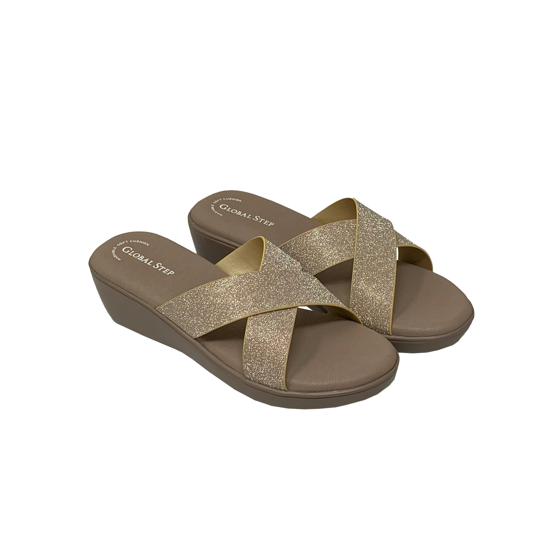 Golden Crossover Wedge Slides - GlobalStep - shoes - 36
