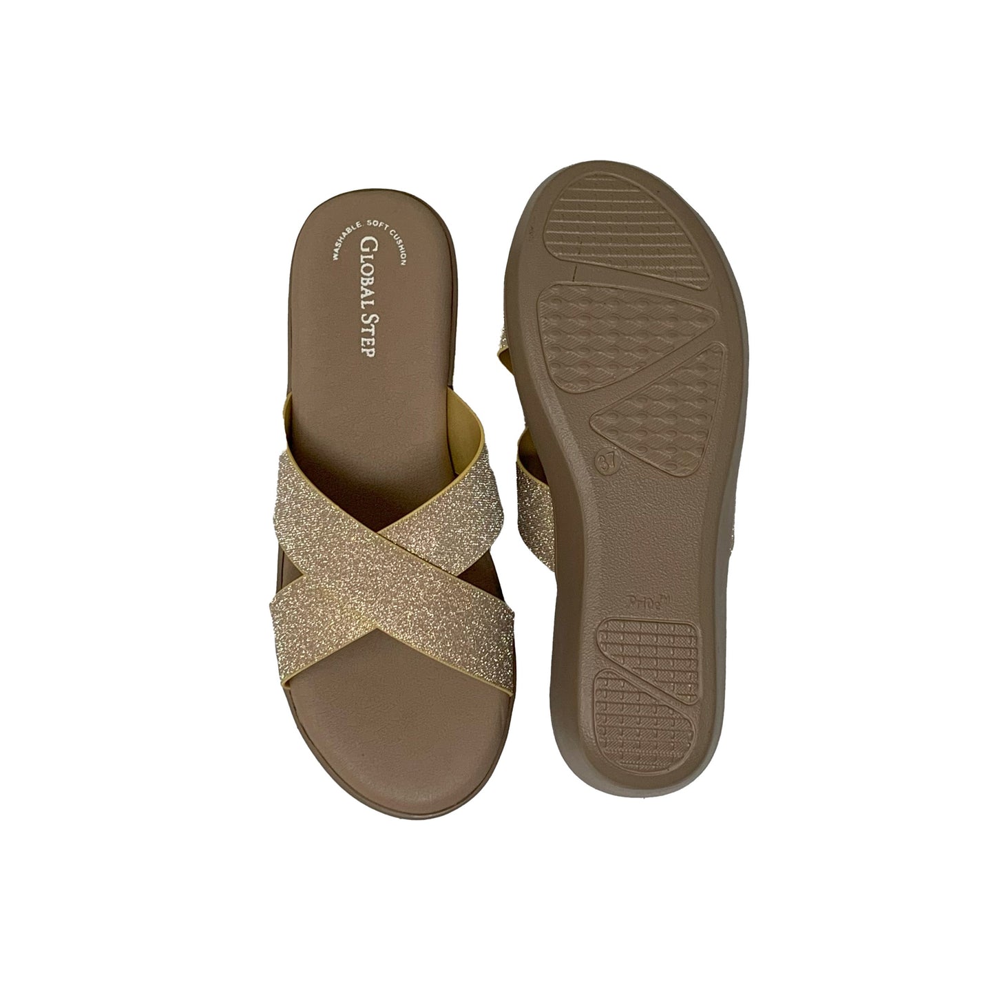 Golden Crossover Wedge Slides - GlobalStep - shoes - 36