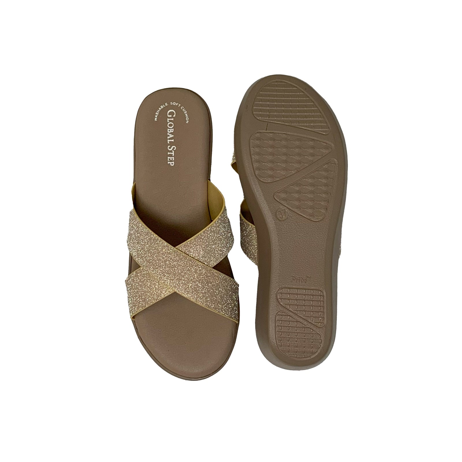 Golden Crossover Wedge Slides - GlobalStep - shoes - 36