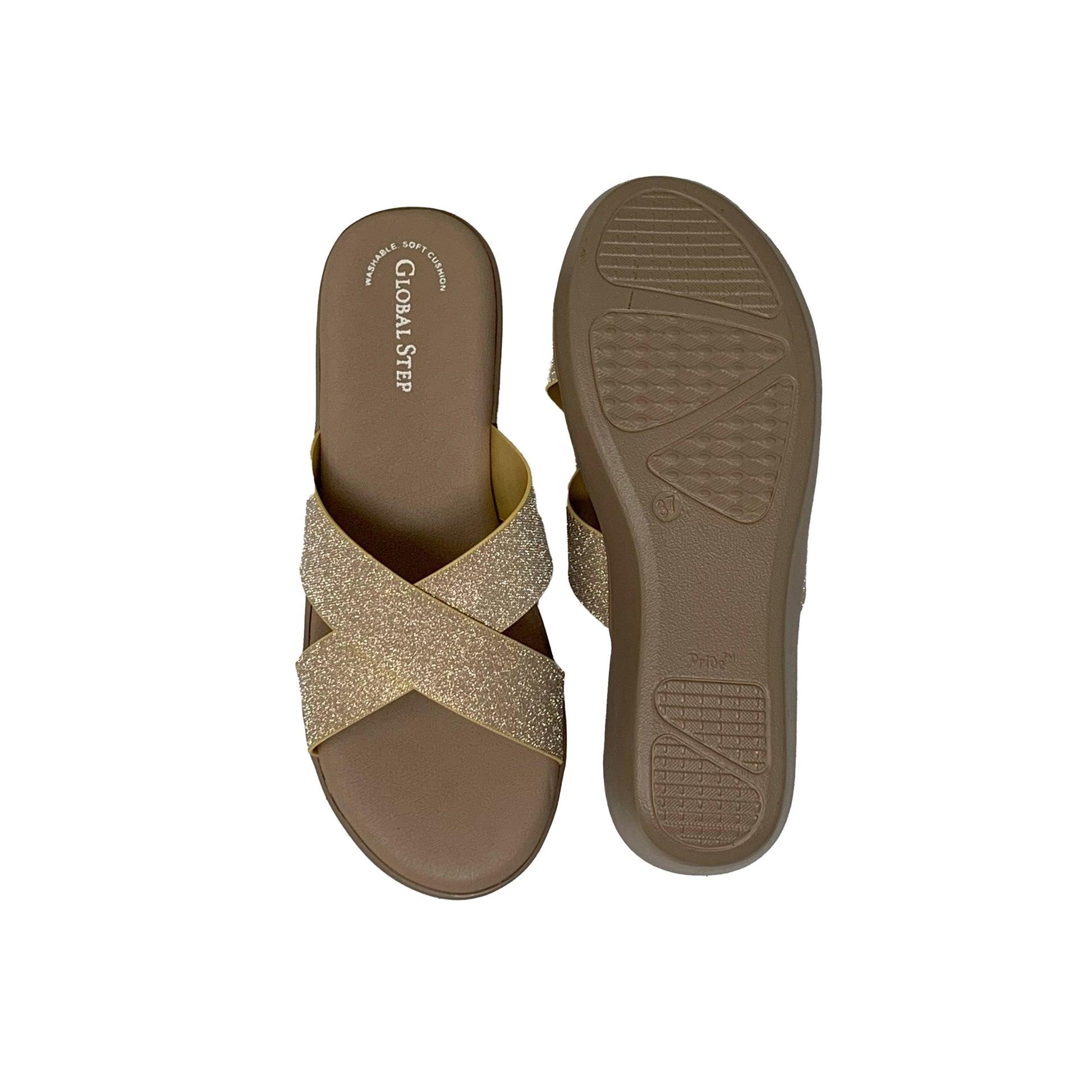 Golden Crossover Wedge Slides - GlobalStep - shoes - 36