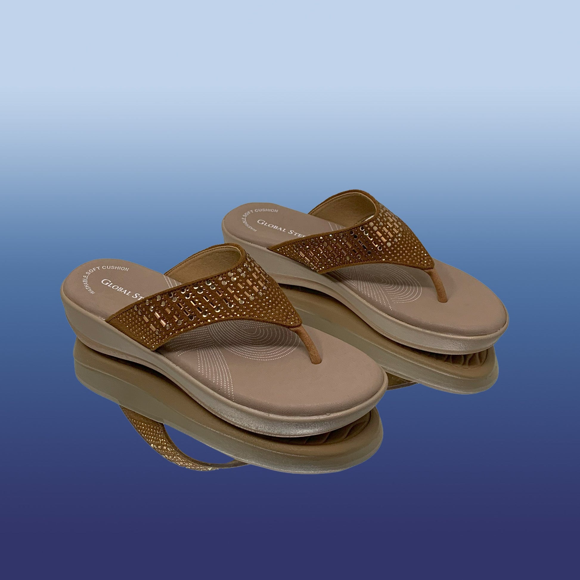 Golden Tan Rhinestone Flip - Flops - GlobalStep - shoes - 36