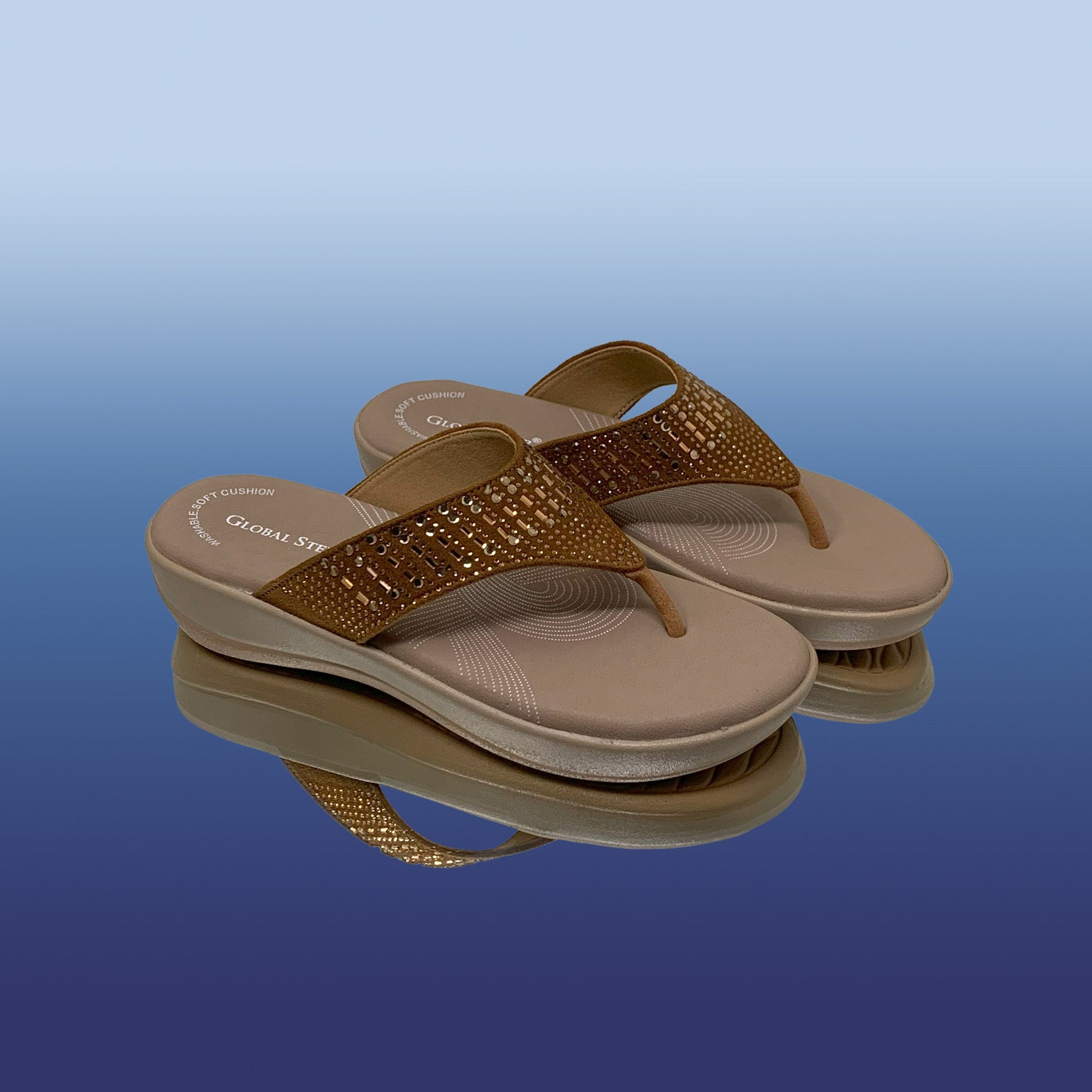 Golden Tan Rhinestone Flip - Flops - GlobalStep - shoes - 36