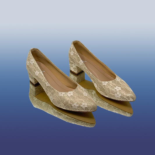 Ivory Lace Block Heels - GlobalStep - shoes - 36