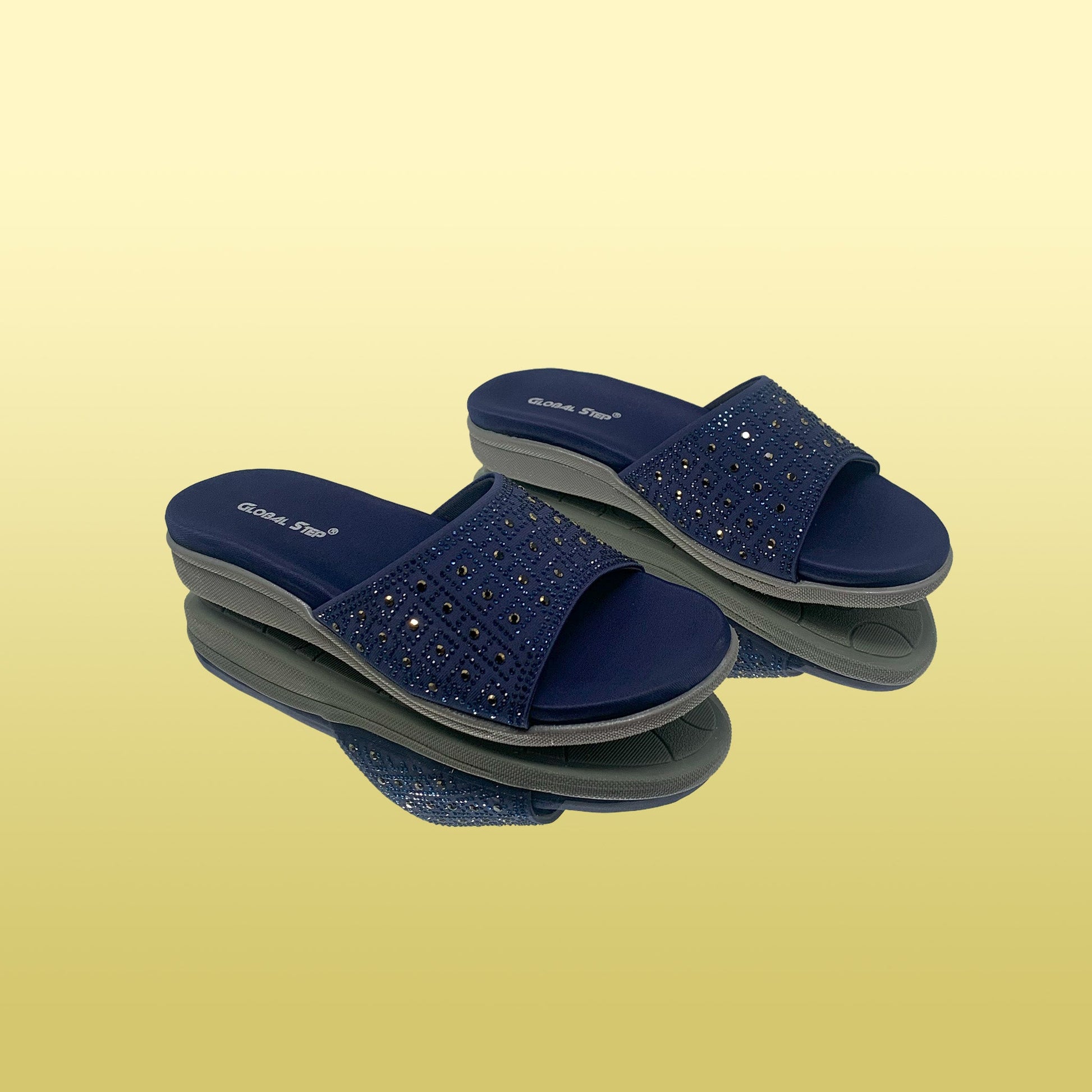 Navy Blue Studded Slip - On Sandals - GlobalStep - shoes - 36