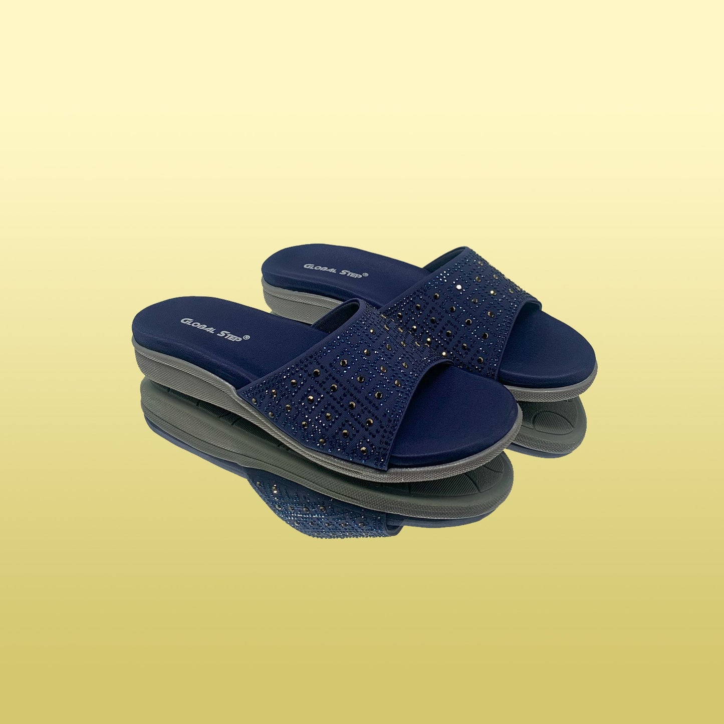 Navy Blue Studded Slip - On Sandals - GlobalStep - shoes - 36