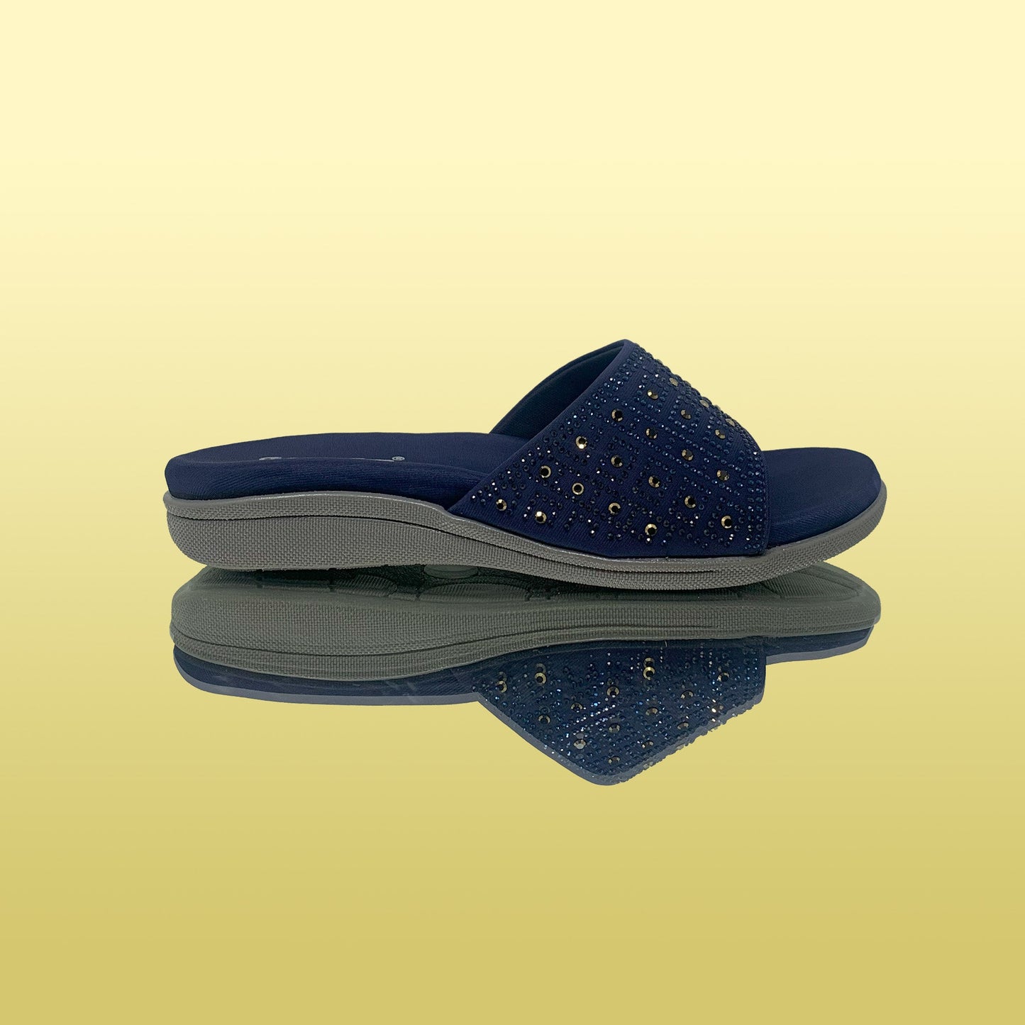 Navy Blue Studded Slip - On Sandals - GlobalStep - shoes - 36