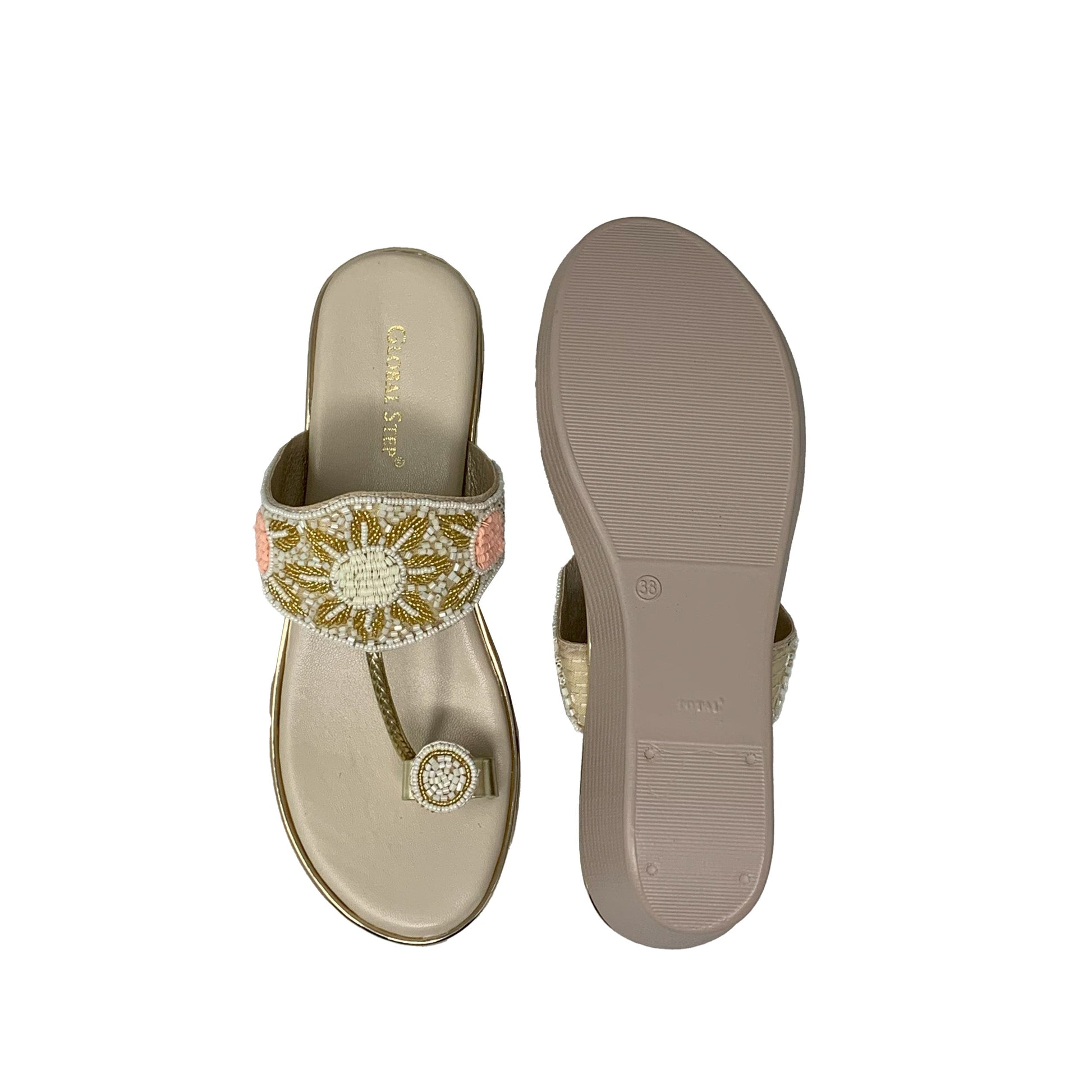 Off White Embroidered Wedge Sandals - GlobalStep - shoes - 36