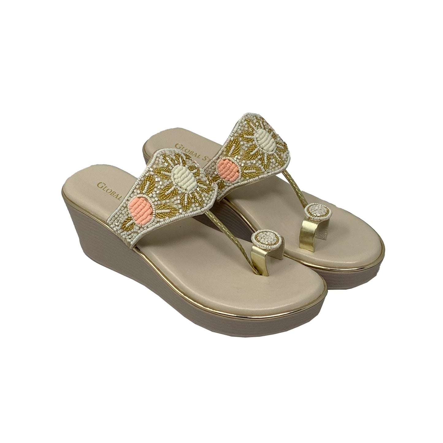 Off White Embroidered Wedge Sandals - GlobalStep - shoes - 36