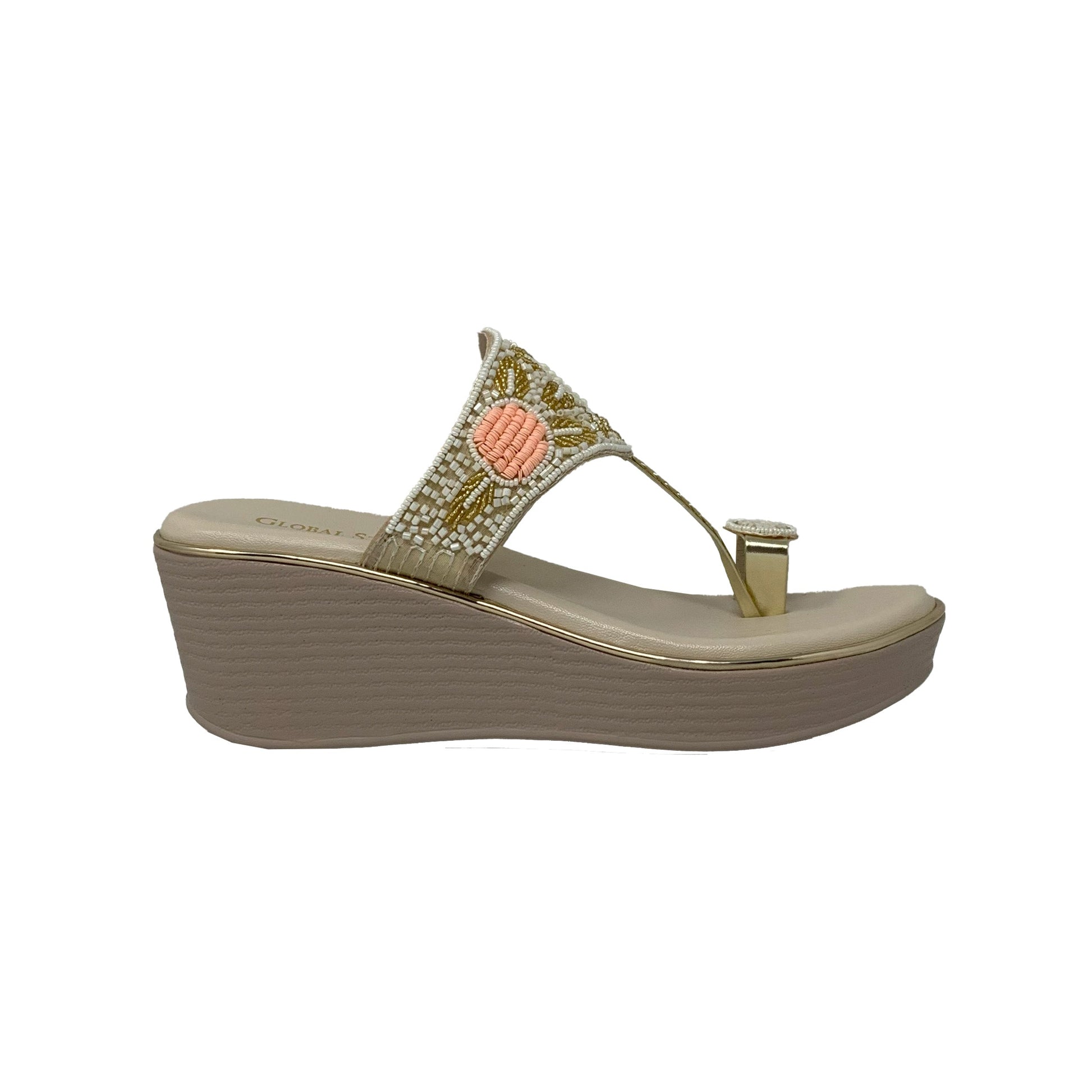 Off White Embroidered Wedge Sandals - GlobalStep - shoes - 36