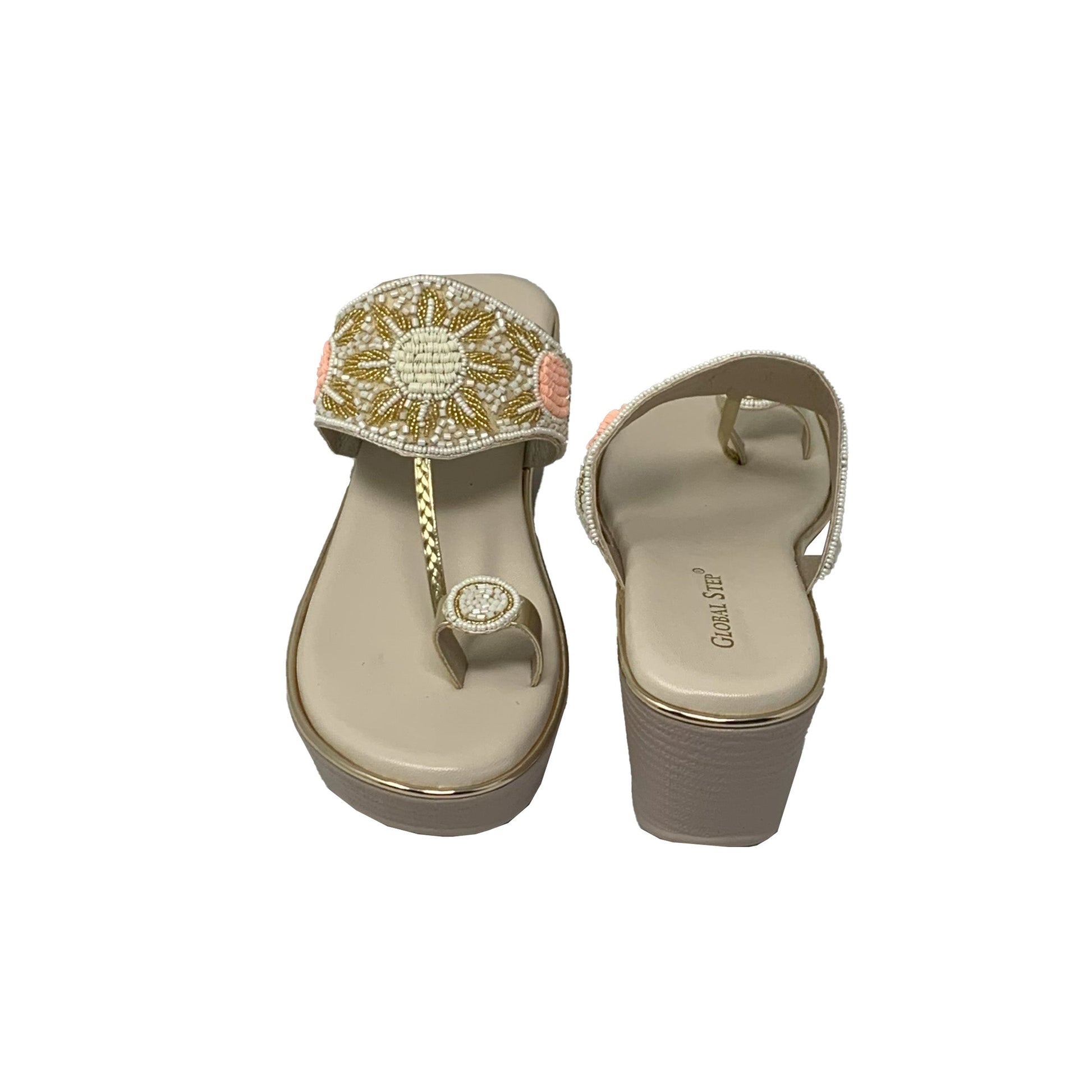 Off White Embroidered Wedge Sandals - GlobalStep - shoes - 36