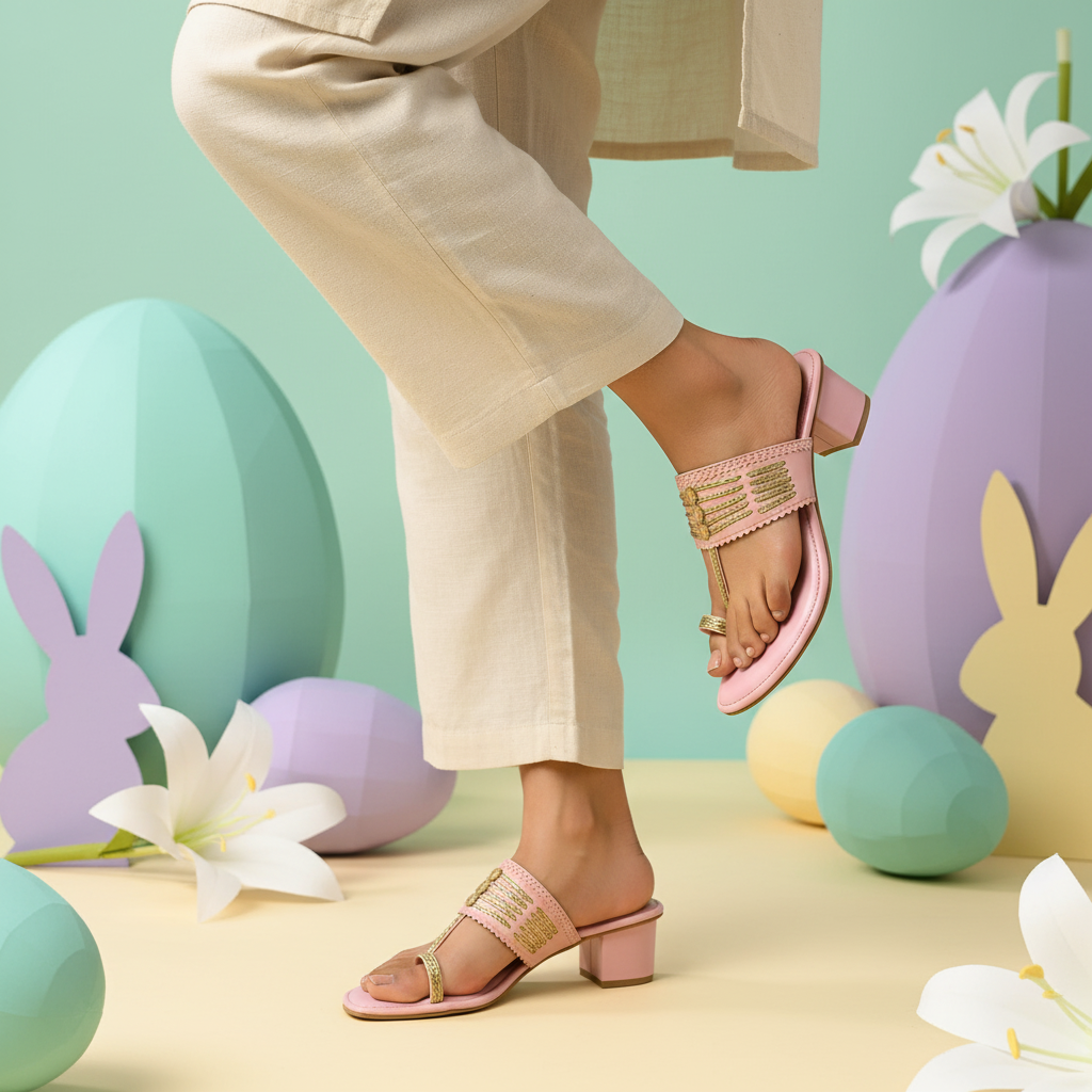 Blush Gold Kolhapuri Block Heels