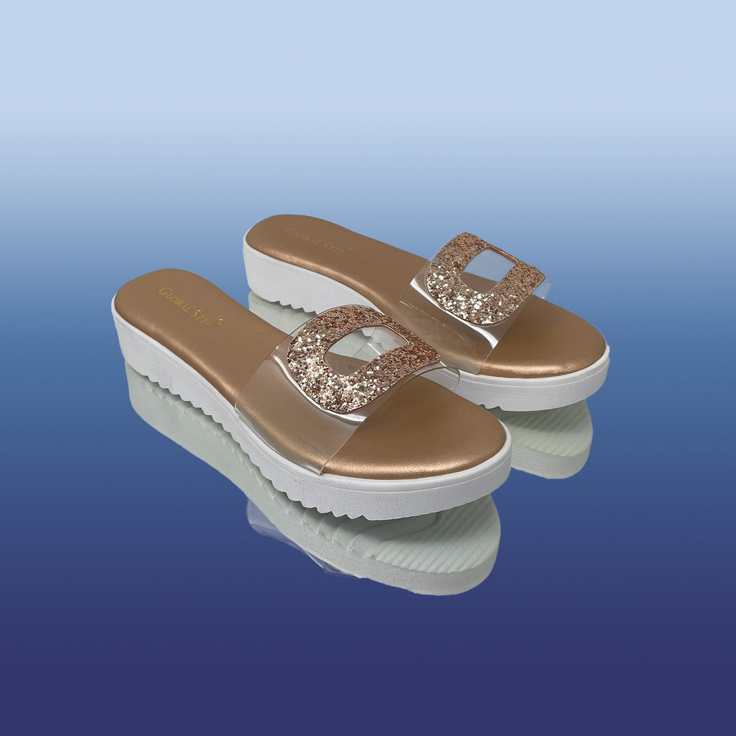 Rosé clear sparkle slides - GlobalStep - Wedges