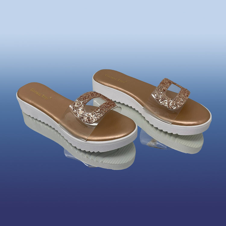 Rosé clear sparkle slides - GlobalStep - Wedges