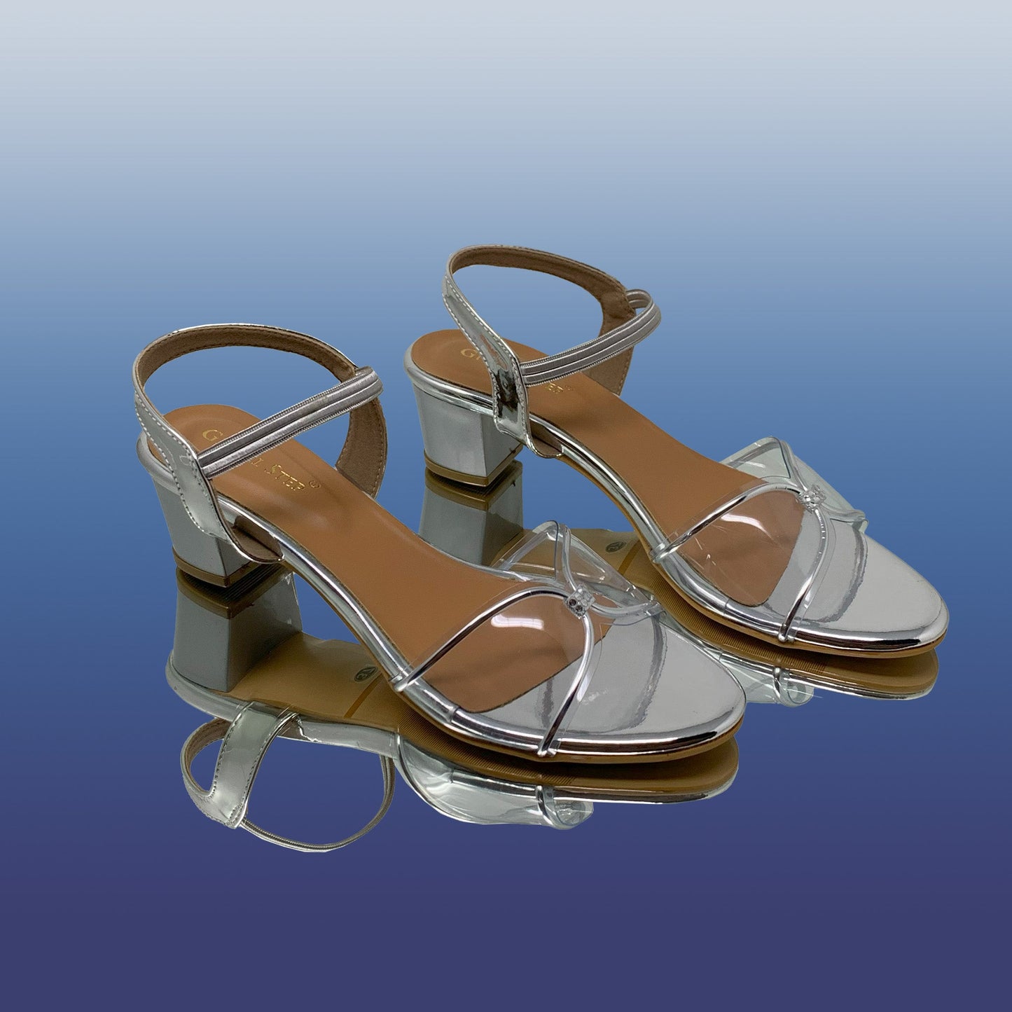 Silver Block Heel Sandals - GlobalStep - shoes - 36