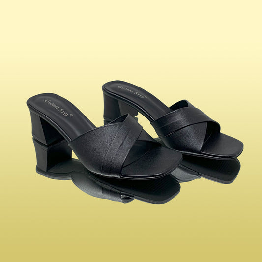 Sleek Black Block - Heeled Sandals - GlobalStep - shoes - 36