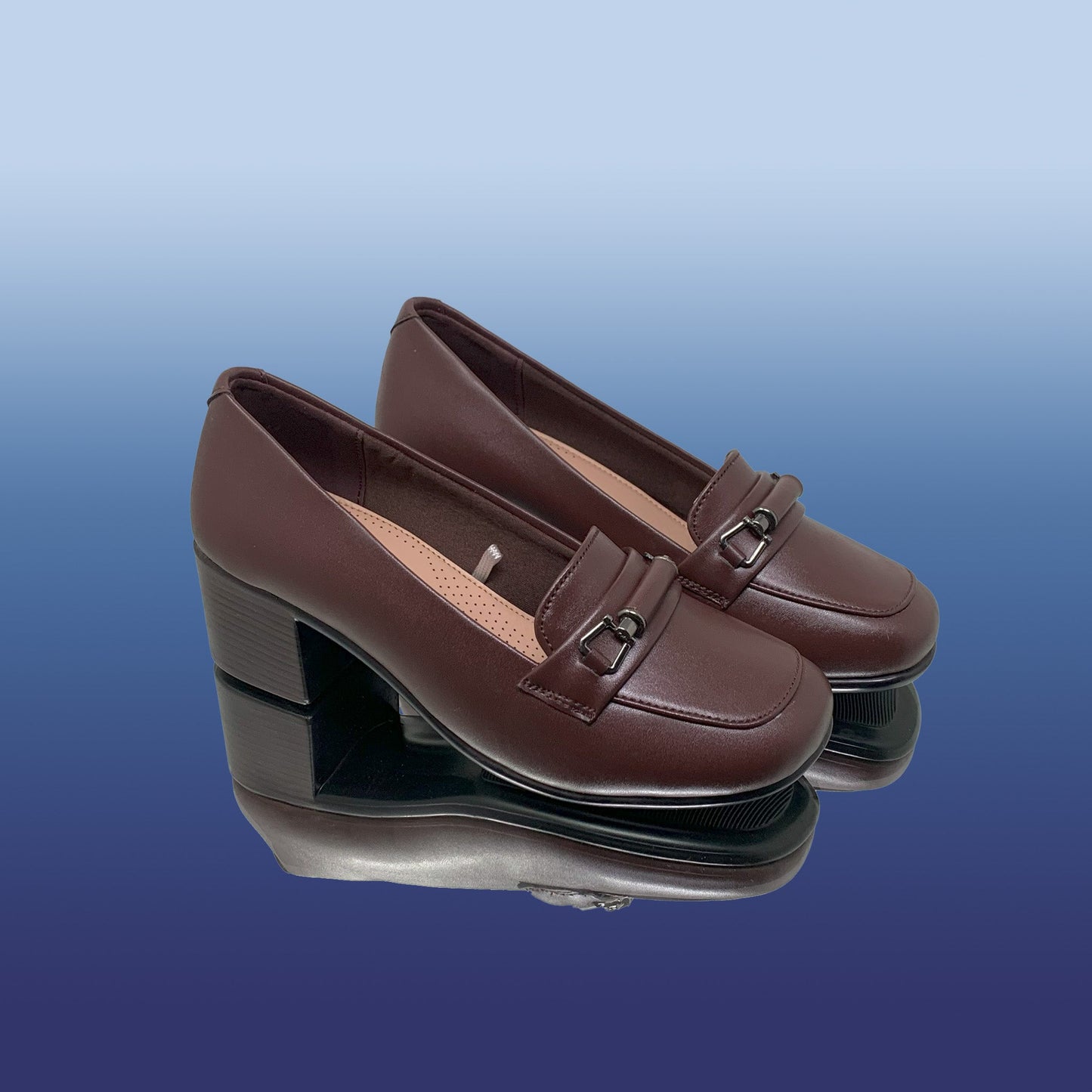 Sophisticated Brown Block Heel Loafers - GlobalStep - shoes - 36