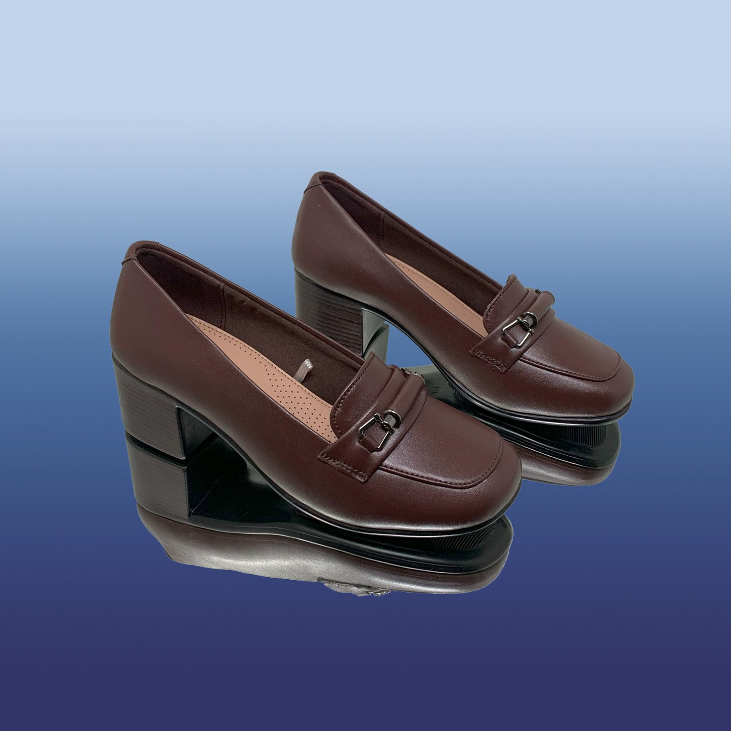 Sophisticated Brown Block Heel Loafers - GlobalStep - shoes - 36