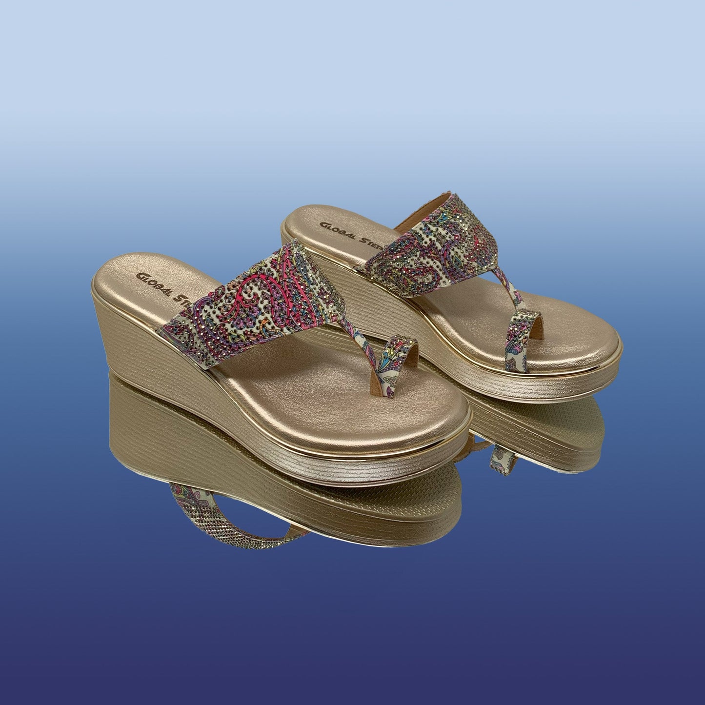 Stylish Gold Floral Wedges - GlobalStep - shoes - 36