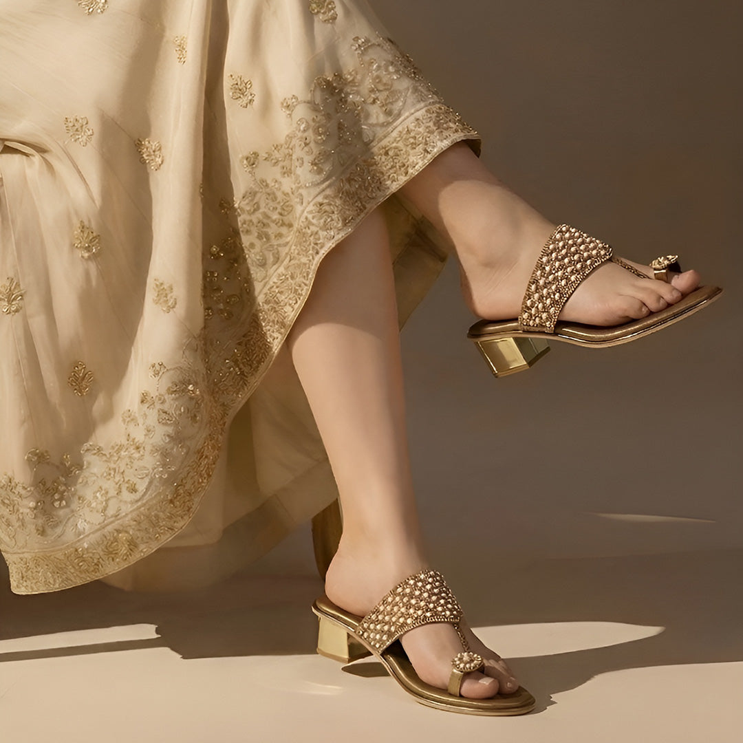 Antique Pearl Block Heels