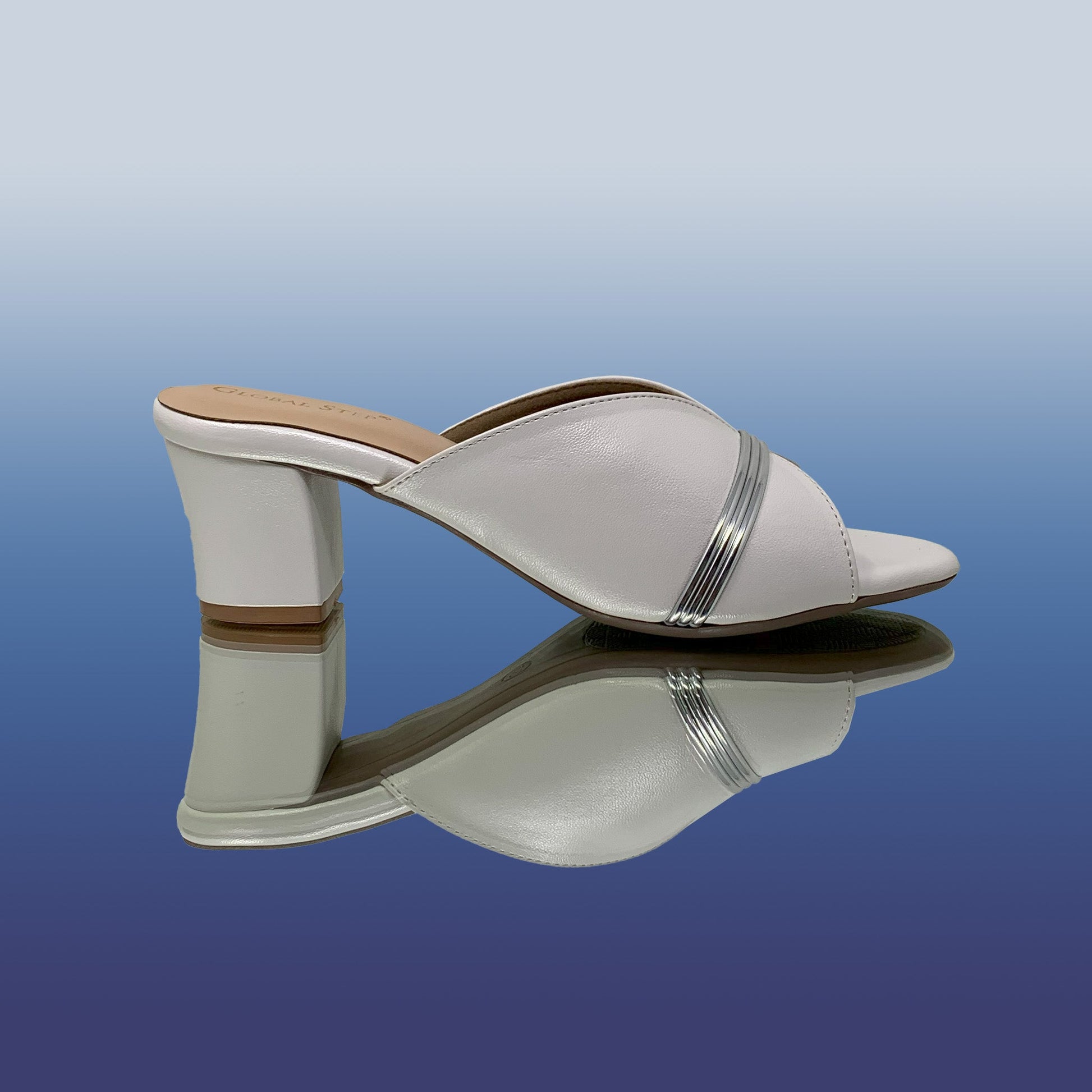 White Block Heel with Silver Accents - GlobalStep - shoes - 36