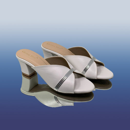 White Block Heel with Silver Accents - GlobalStep - shoes - 36