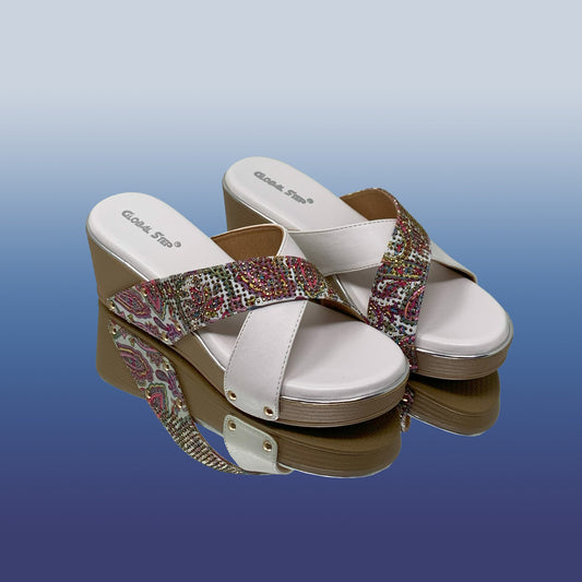 White Stylish Wedge Sandals - GlobalStep - shoes - 36